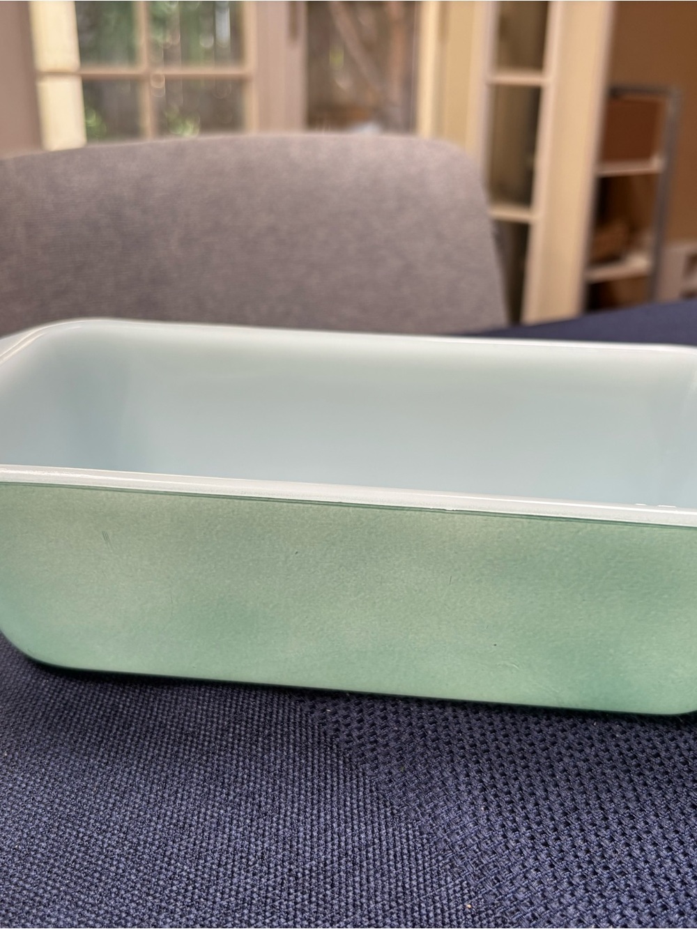 Vintage Glasbake Turquoise Bread Loaf baking dish.
